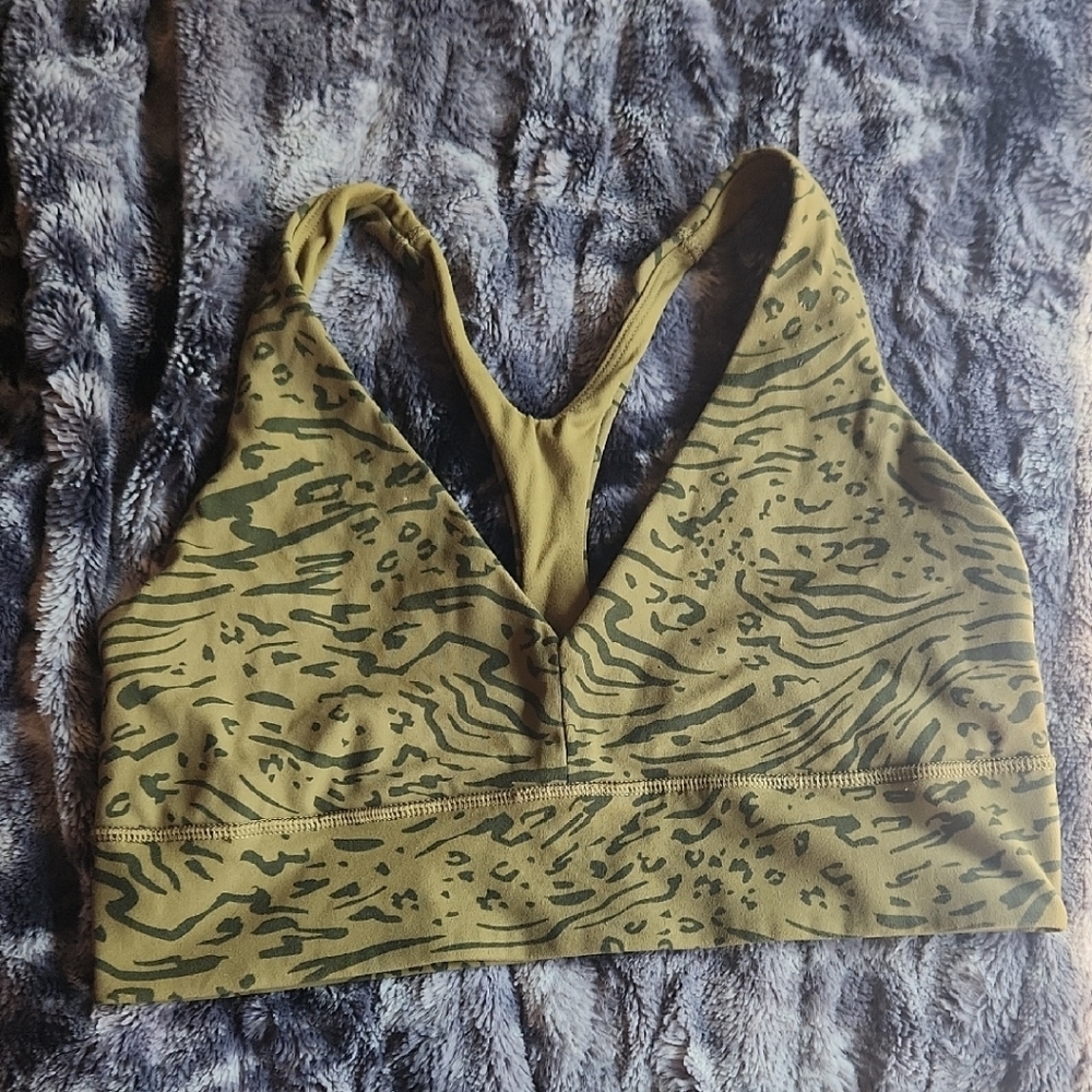 Athleta Khaki Green Animal Print Sports Bra
